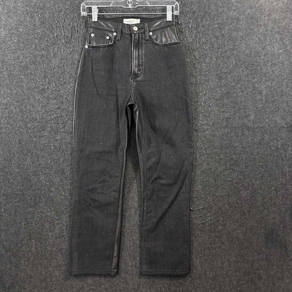 Abercrombie & Fitch Ankle Straight Jeans Women's 25 Black Ultra High Rise Faux
